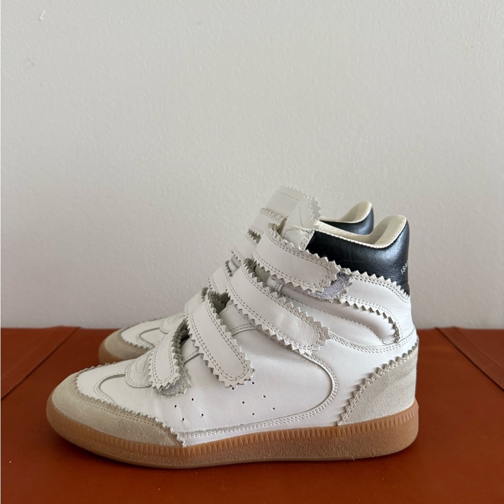 Isabel Marant White and Black Athletic Shoes with Velcro Straps